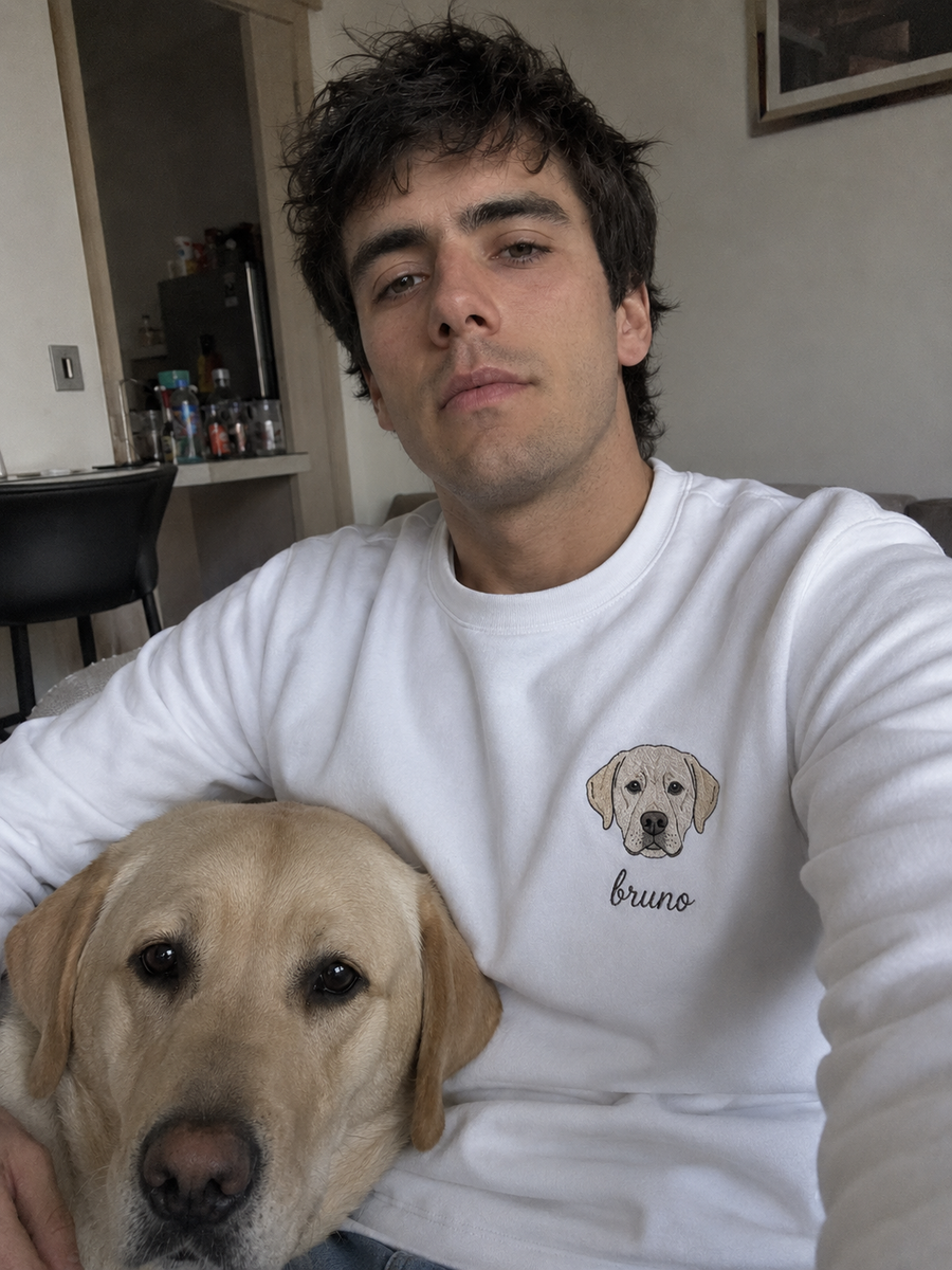 Polerón polo bordado con la cara y nombre de tu mascota 🐾