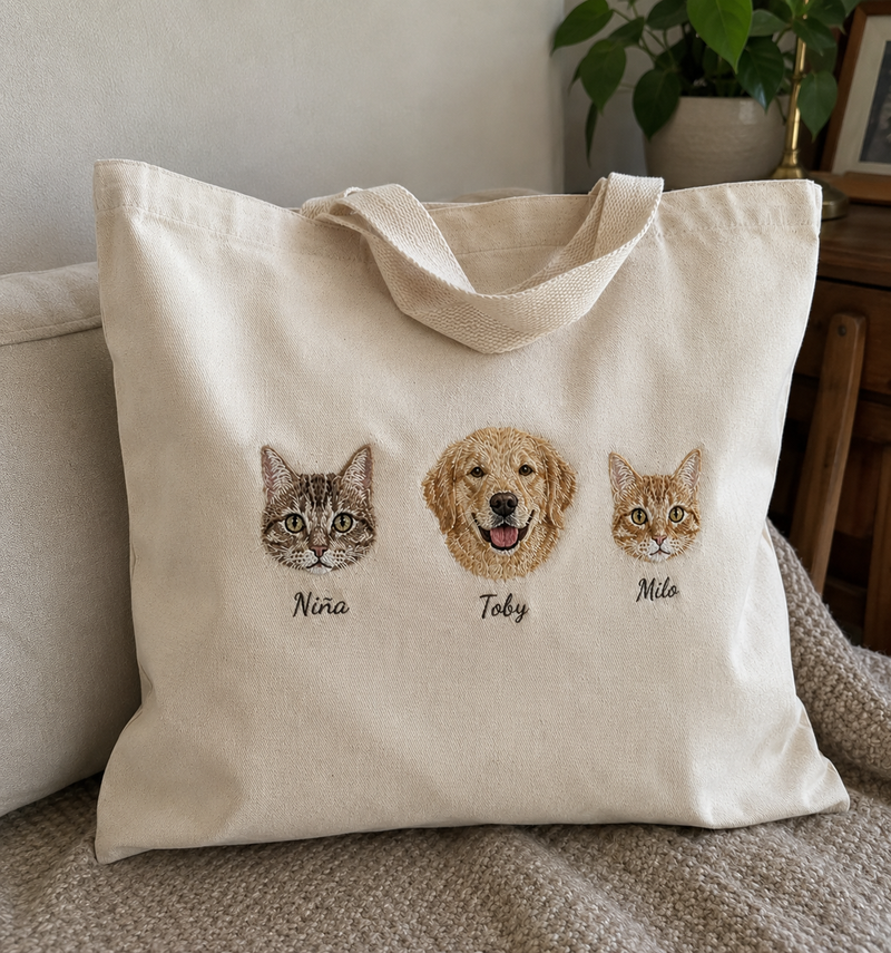 Bolso de tela personalizado con la cara y nombre de tu mascota 🐾