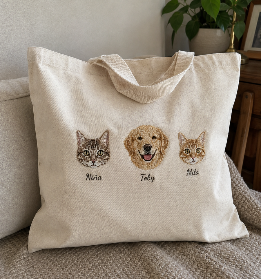 Bolso de tela bordado con la cara de tu mascota 🐾